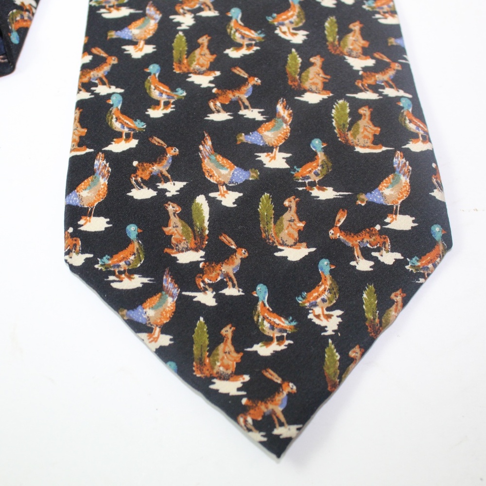 Burberrys Mens Silk Necktie Black w Animal Print